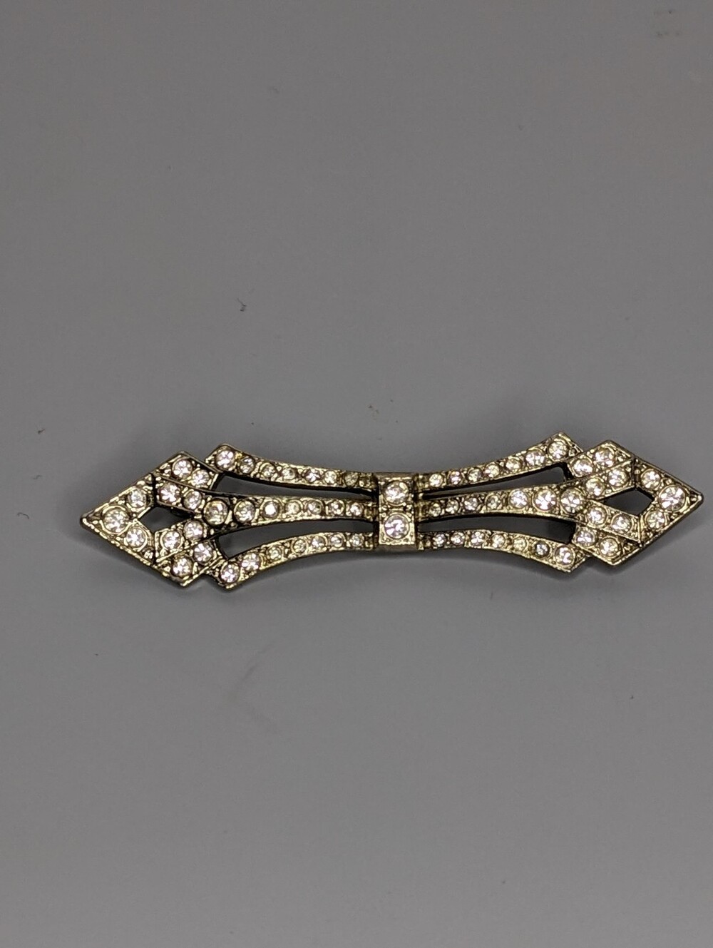 Mid Century Rhinestone Spearpoint Brooch 1950s Vintage Silver Tone Jewelry